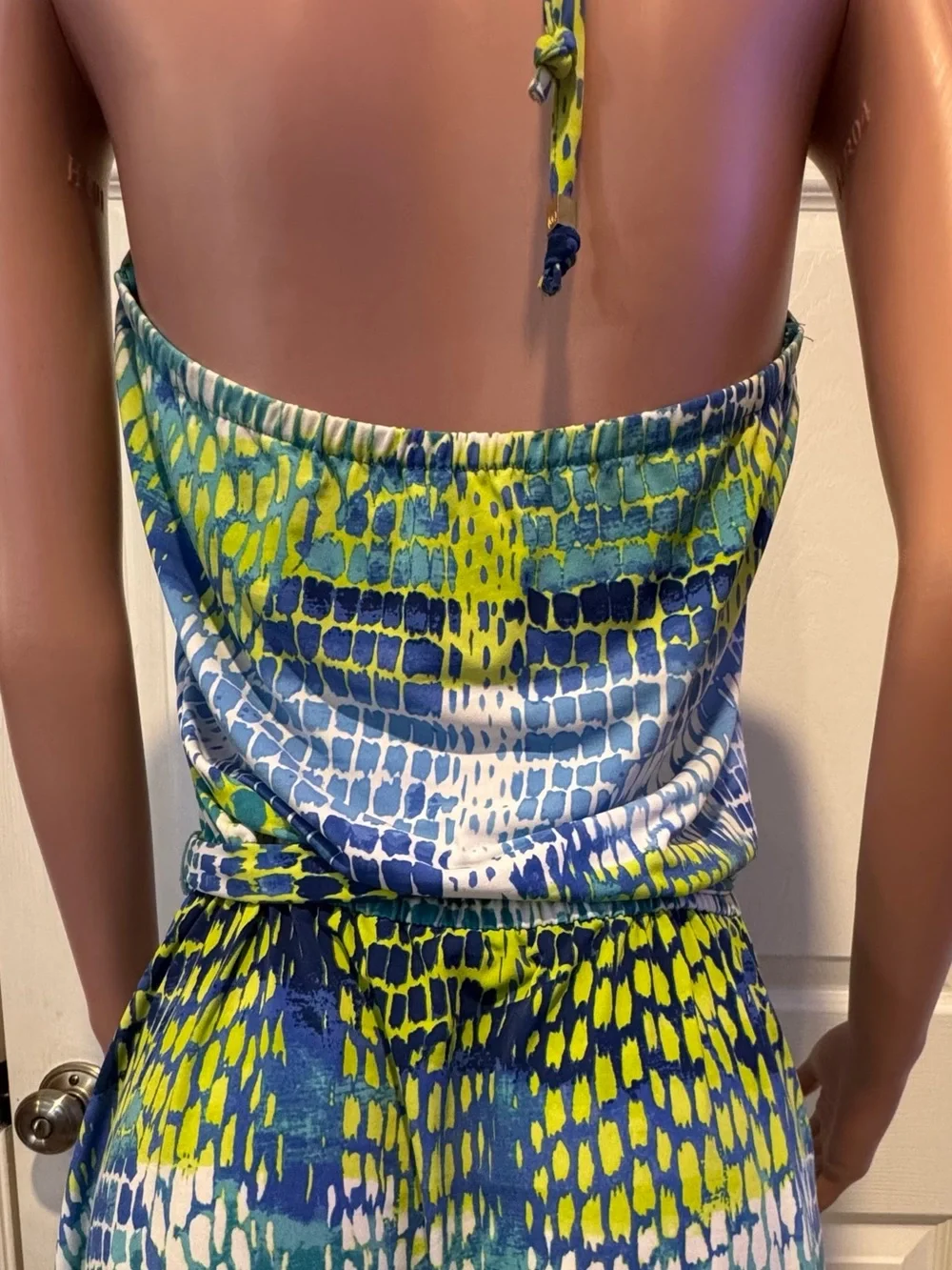 Michael Kors Women's Sleeveless Halter Printed Tie-Waist Dress in Blue & Green